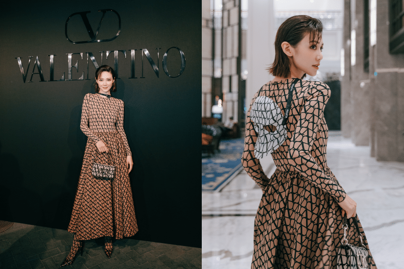 倪晨曦穿 Valentino 印花連衣裙搭配 Mini Locò